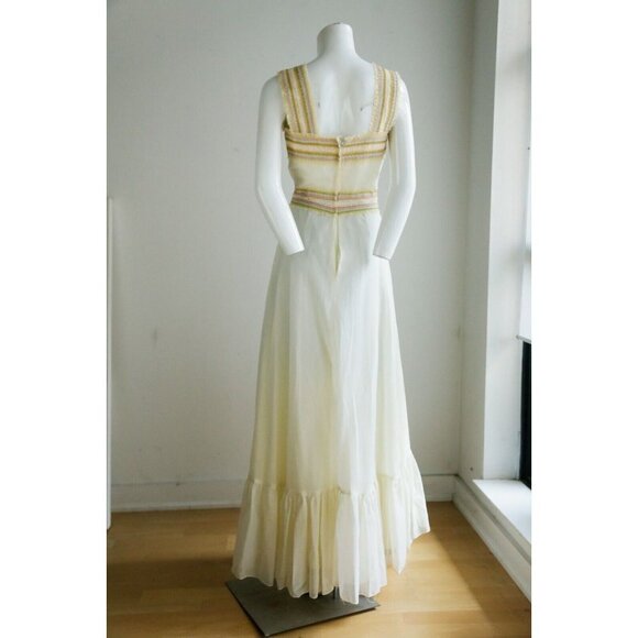 Vintage Pastel Yellow Empire Waist Cottage Core Summer Dress Small - Picture 9 of 12